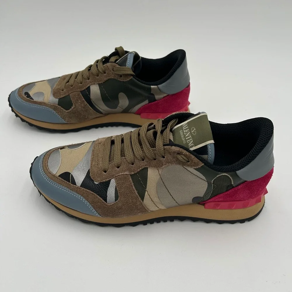 Valentino Garavani Rockrunner Camo Women's Sneakers Multi Color Suede Leather